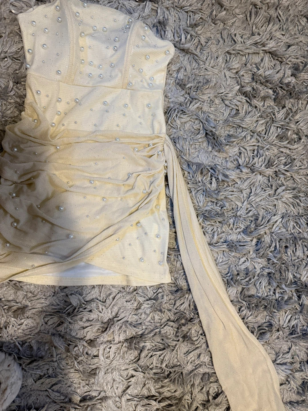 Beige Pearl Embellished Mini Dress - photo 4