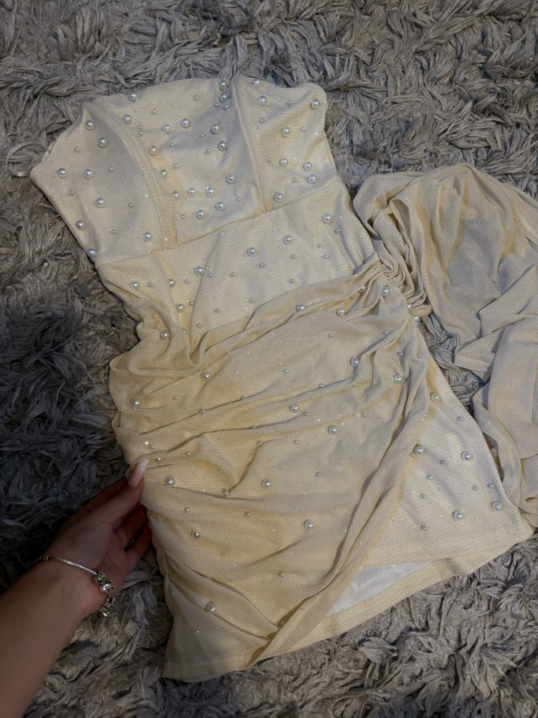 Beige Pearl Embellished Mini Dress - photo 2