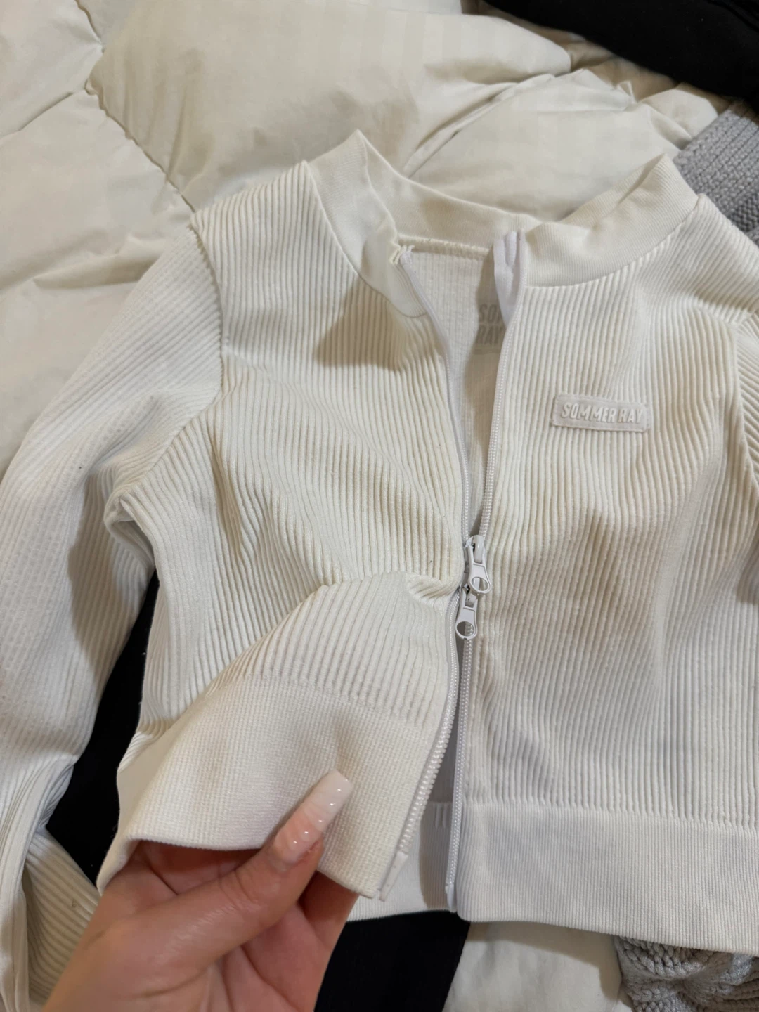 Sommer Ray White Ribbed Cropped Zip Jacket - photo 5
