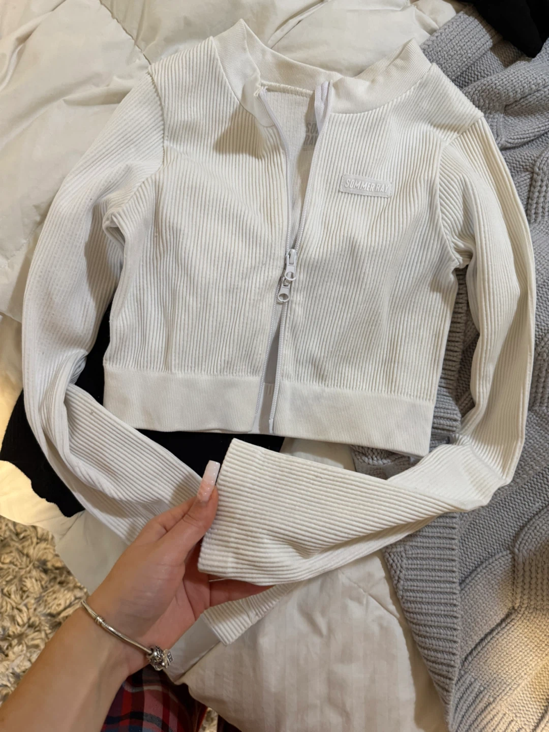 Sommer Ray White Ribbed Cropped Zip Jacket - photo 2