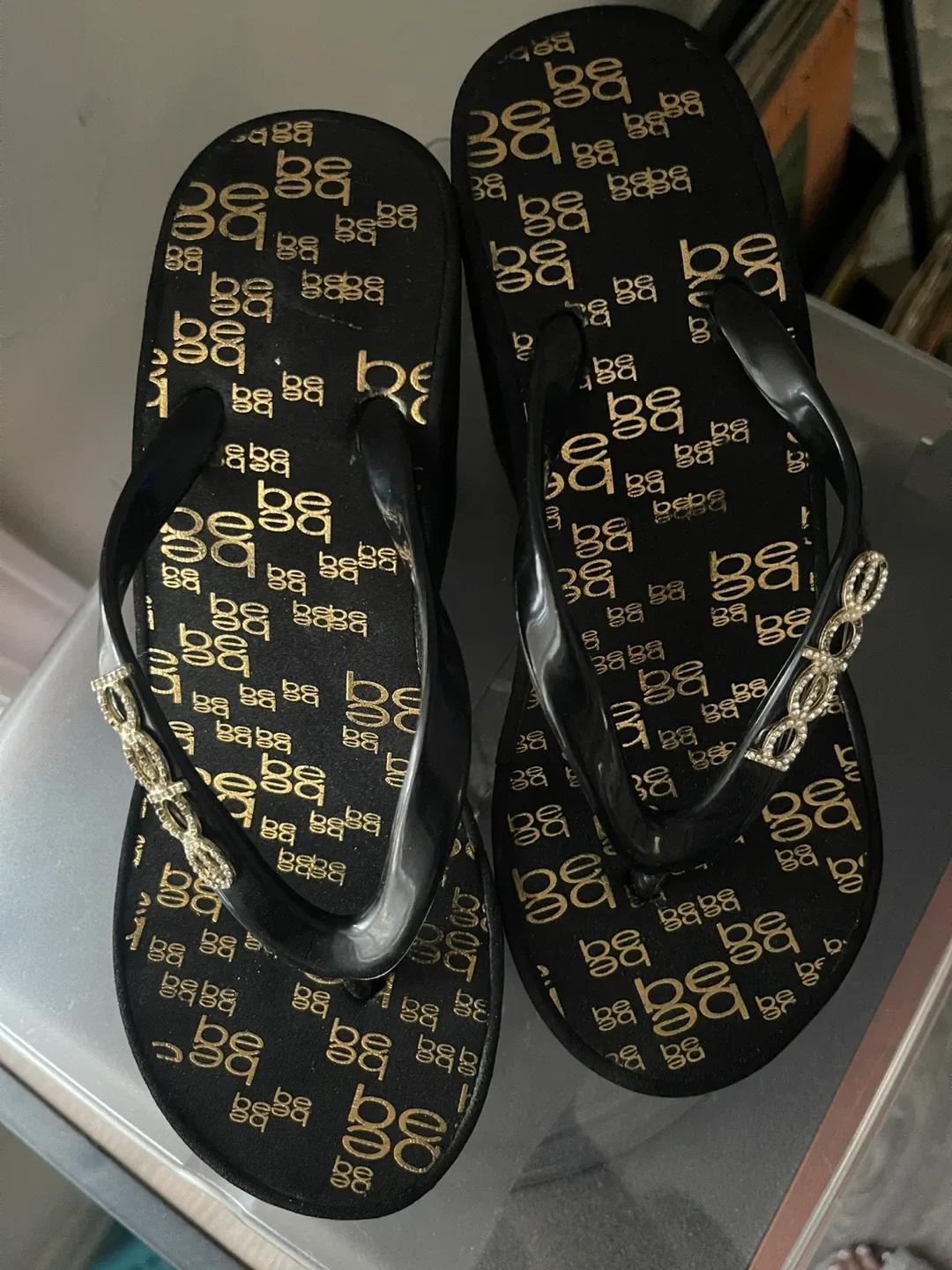 Bebe Black Platform Flip Flops - Size 5/6 image indicator(2)