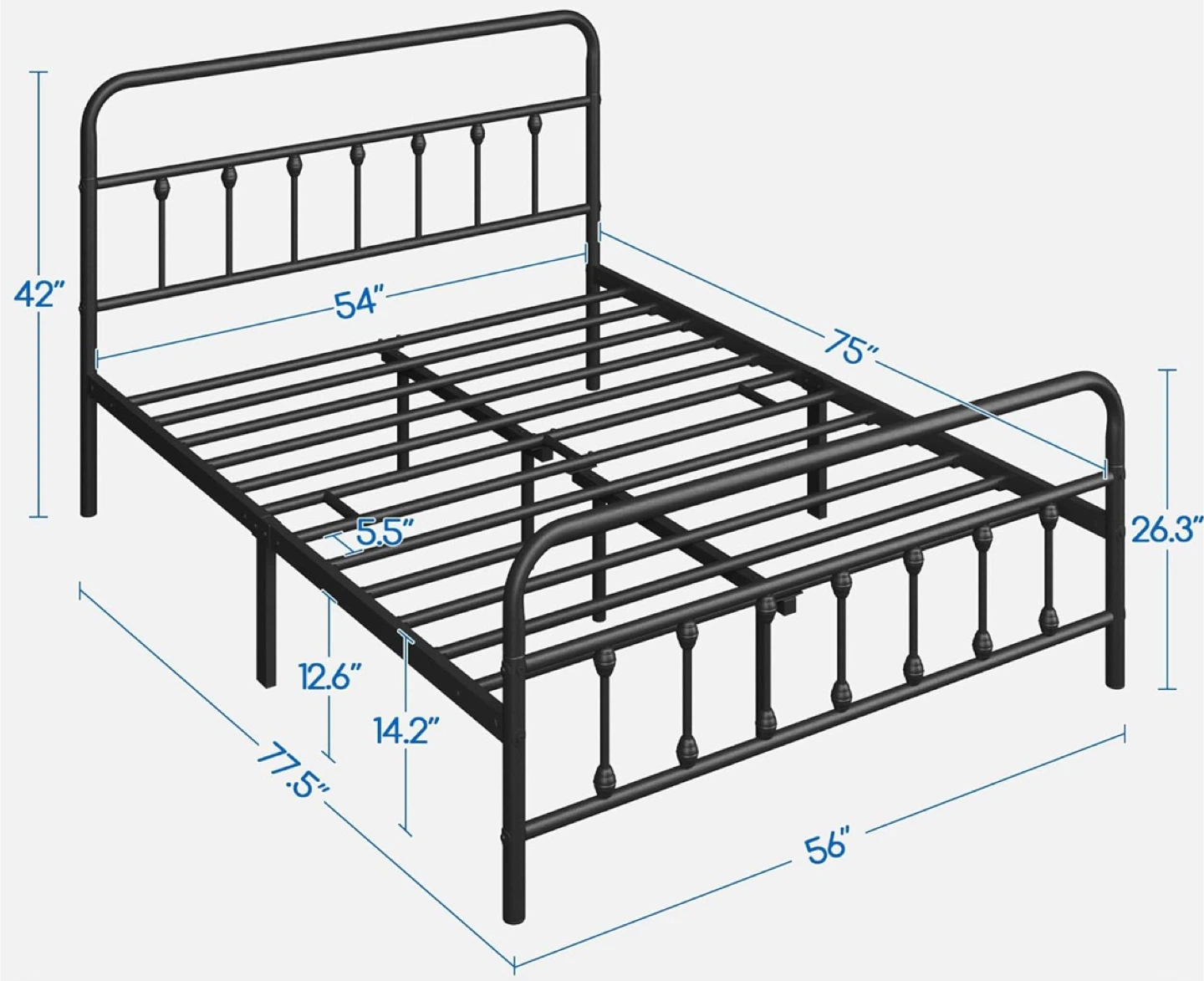 Black Metal Bed Frame with Matress- Full Size - photo 5