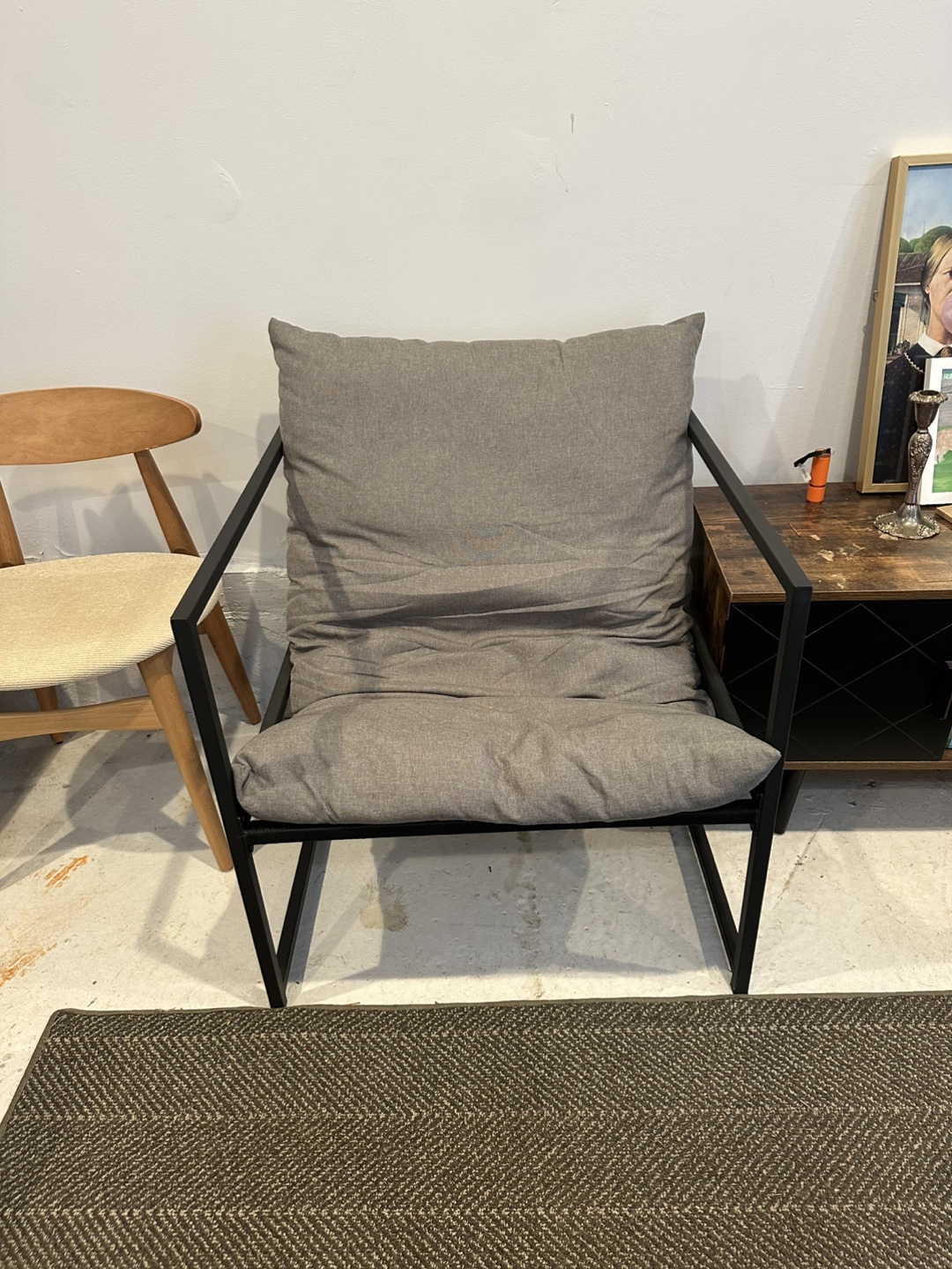 Gray Armchair with Black Frame