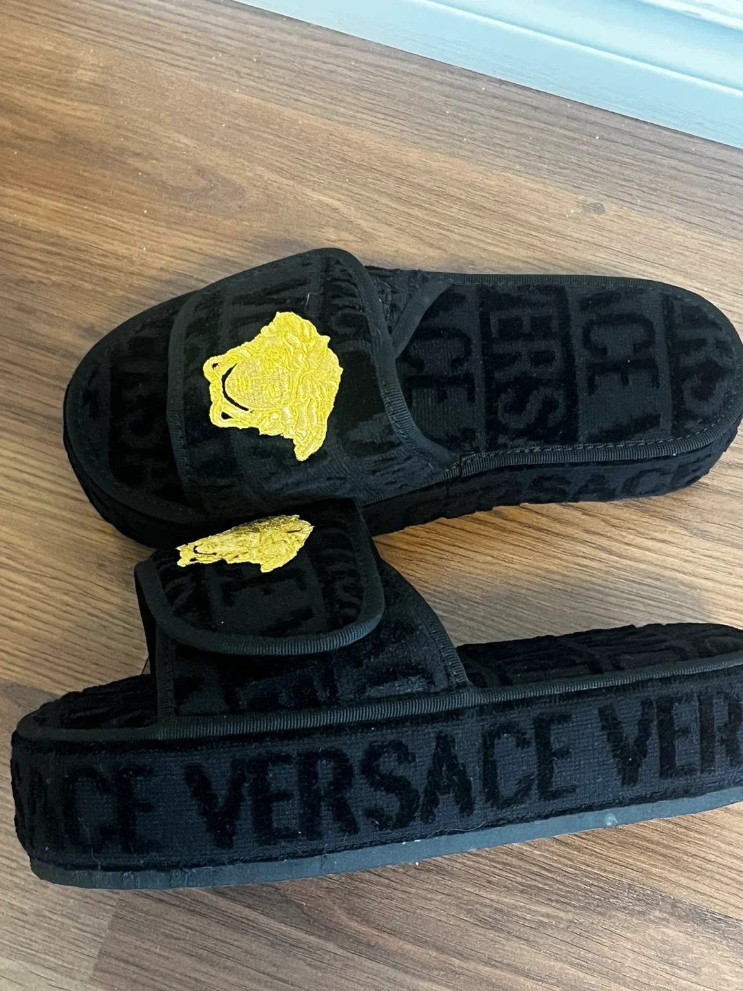 Authentic Versace Black Velvet Slides Size 7-8 image indicator(2)
