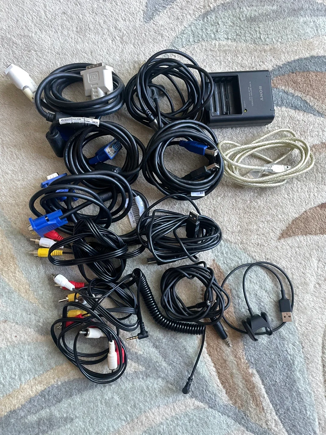 Mixed Cables & Charger Lot – RCA, VGA, DVI, Sony, Fitbit thumbnail