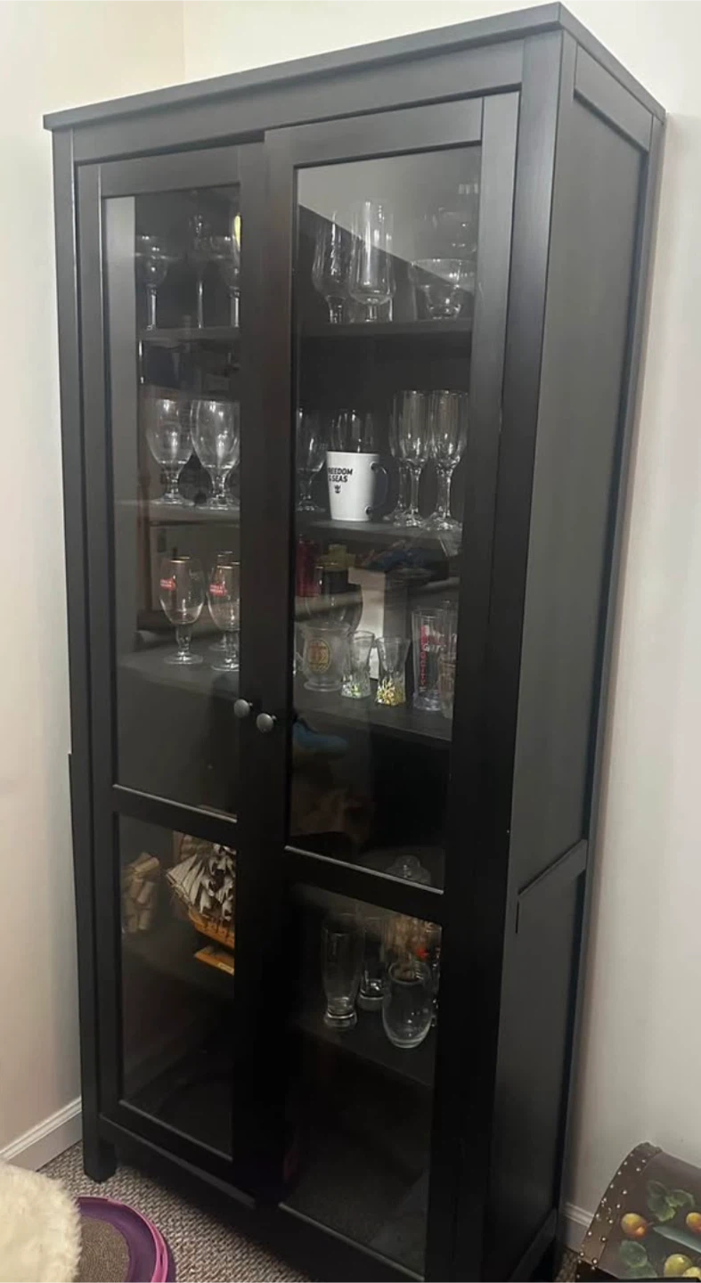 Espresso Bookcase with Glass Doors