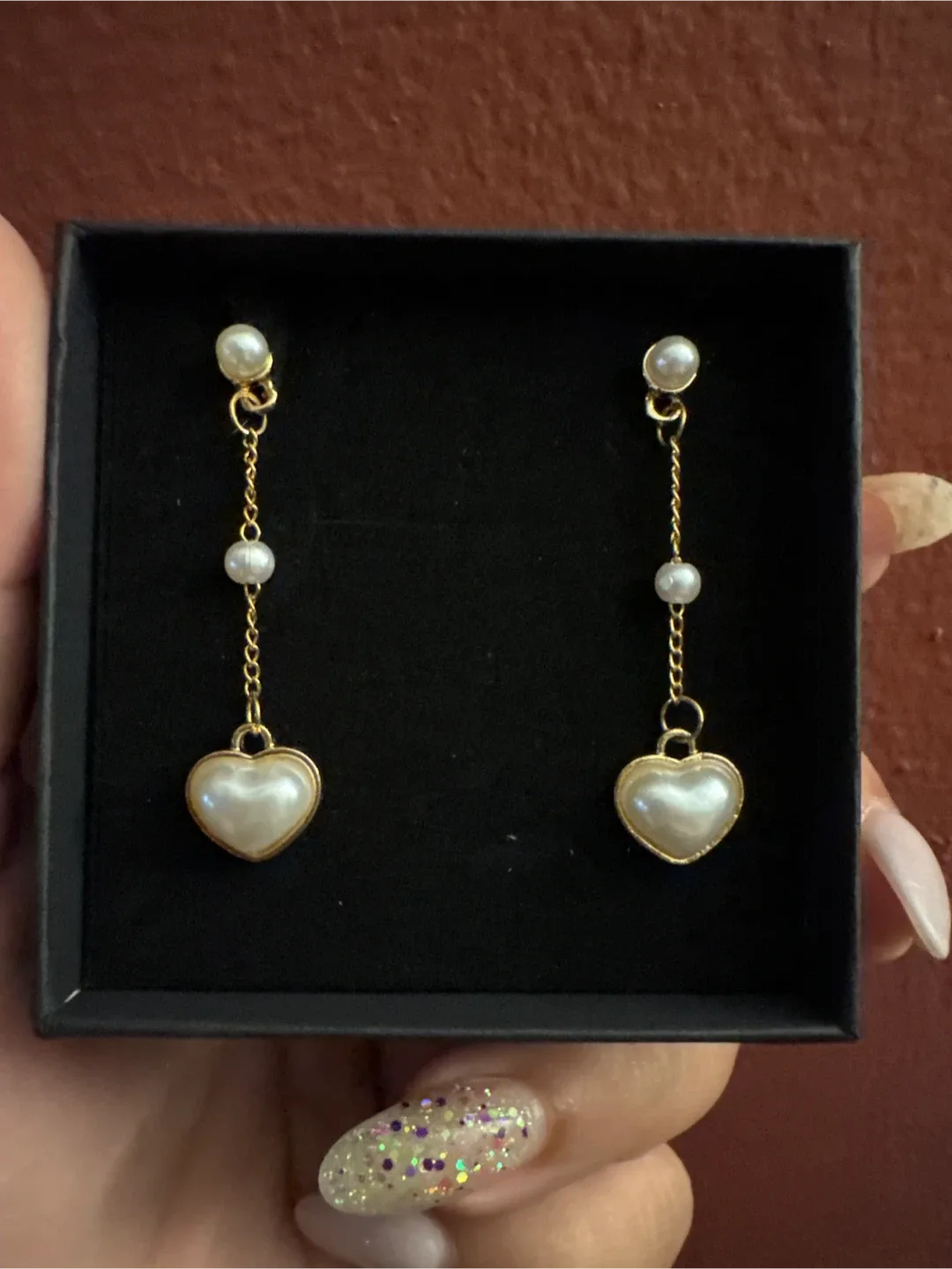 Heart Pearl Drop Earrings  NEW thumbnail