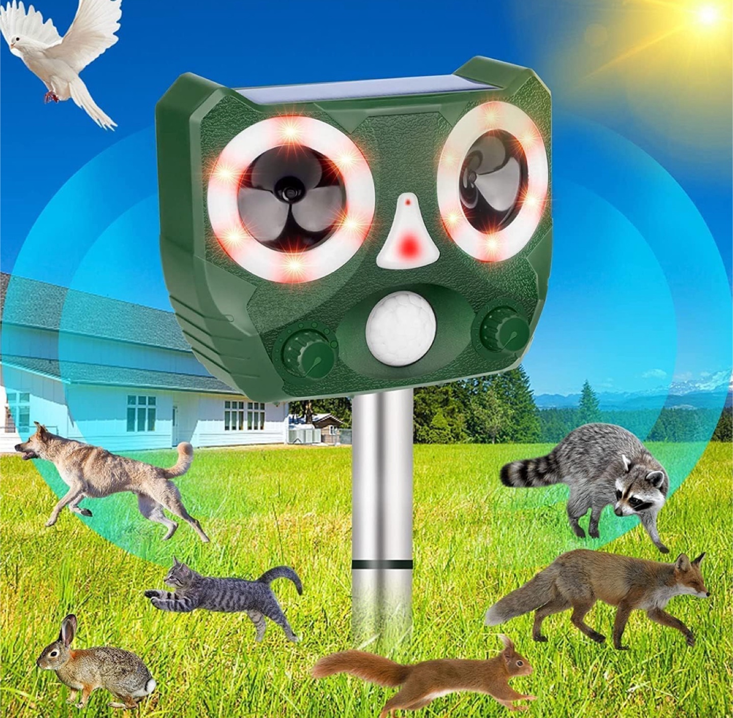 Solar Ultrasonic Voice LED Animal Repellent