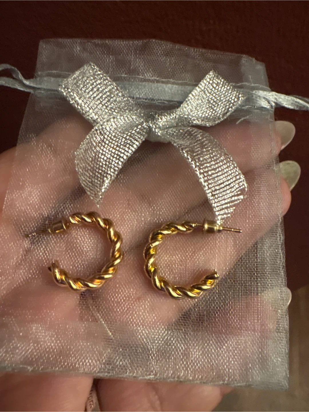 Gold Twisted Hoop Earrings New