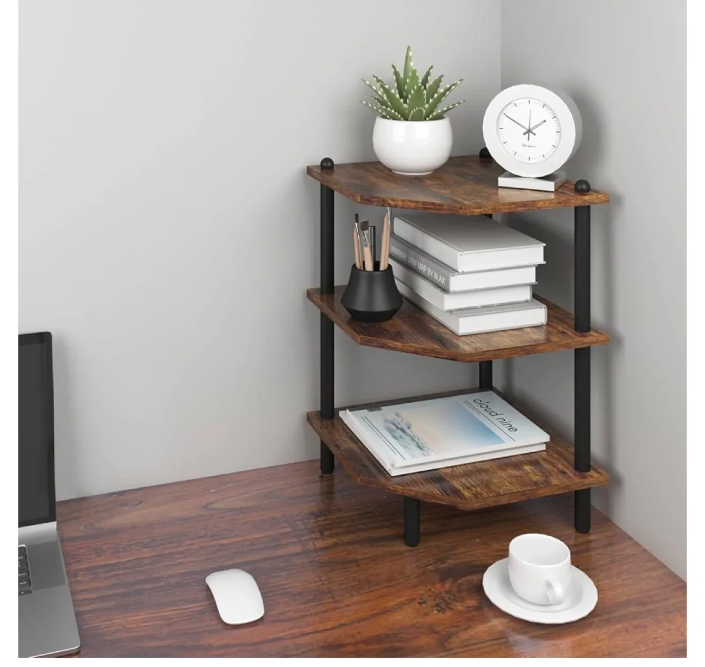 3-Tier Corner Shelf Organizer - Rustic Brown thumbnail