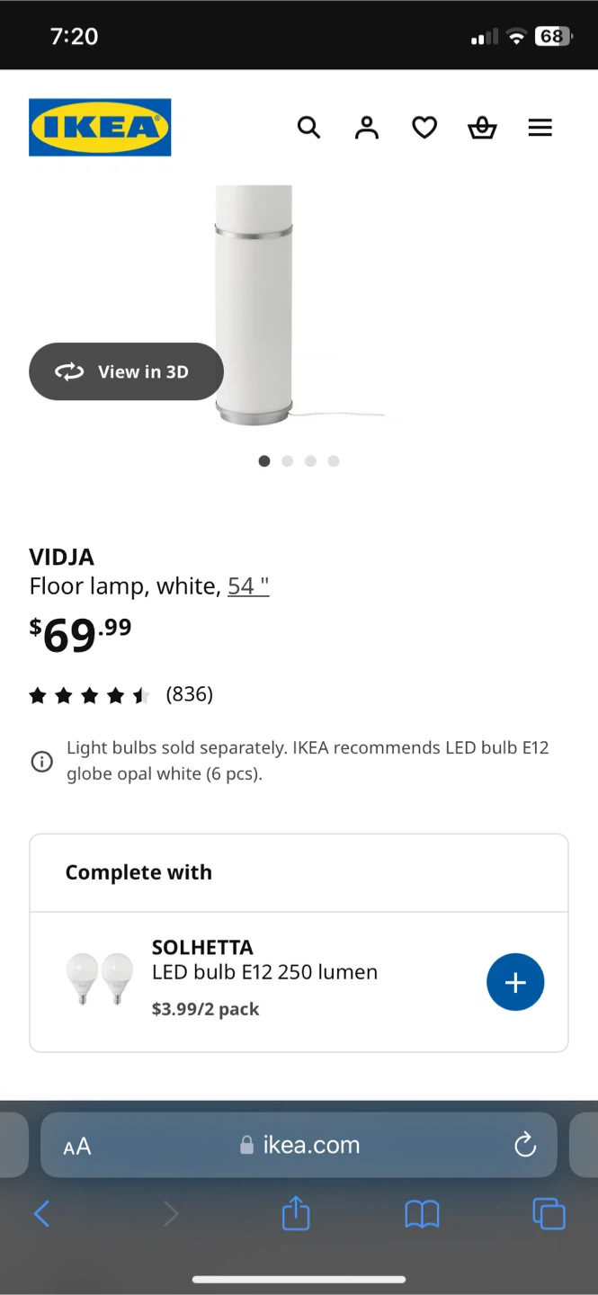 IKEA Vidja Floor Lamp White 54" - photo 4