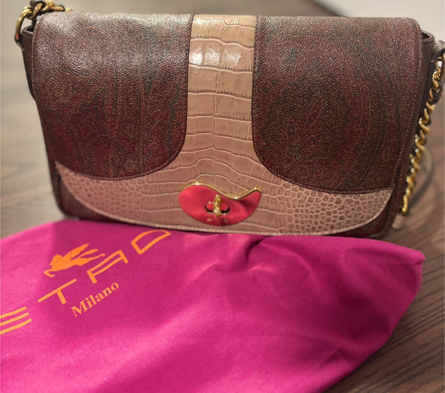 Etro Milano Brown Leather Shoulder Bag