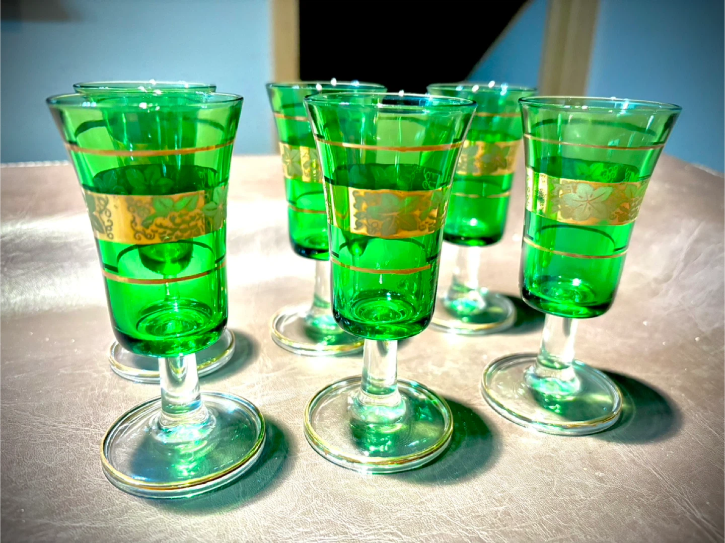 Set of 6 New Green & Gold Shot Glasses - photo 2