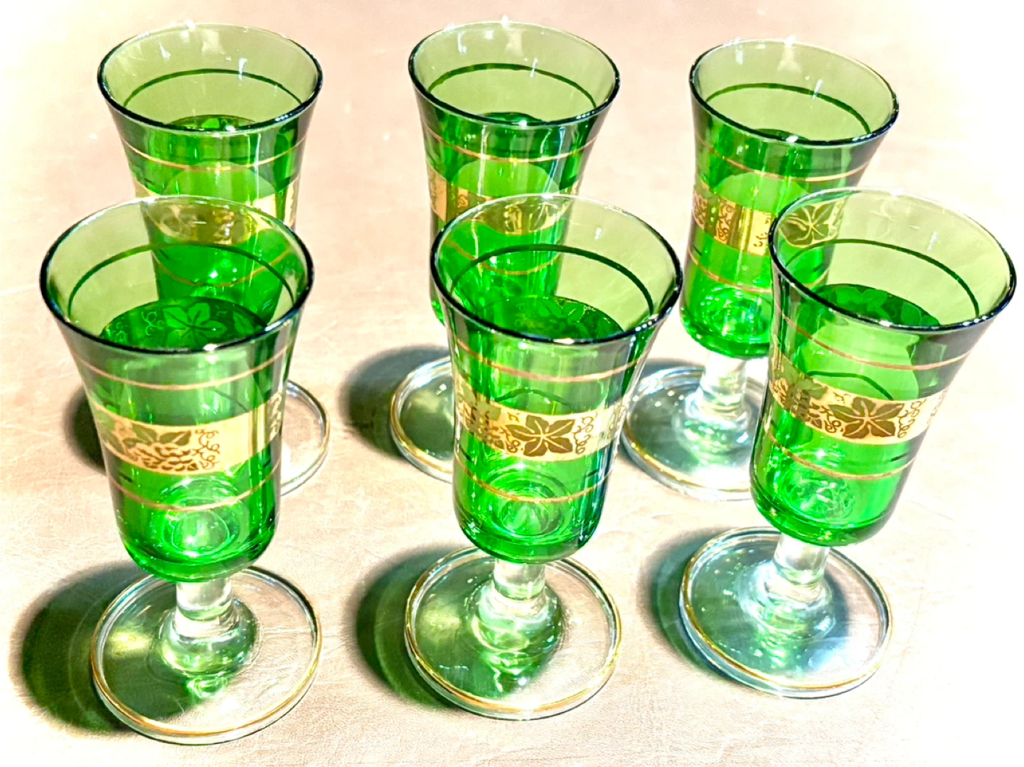 Set of 6 New Green & Gold Shot Glasses
