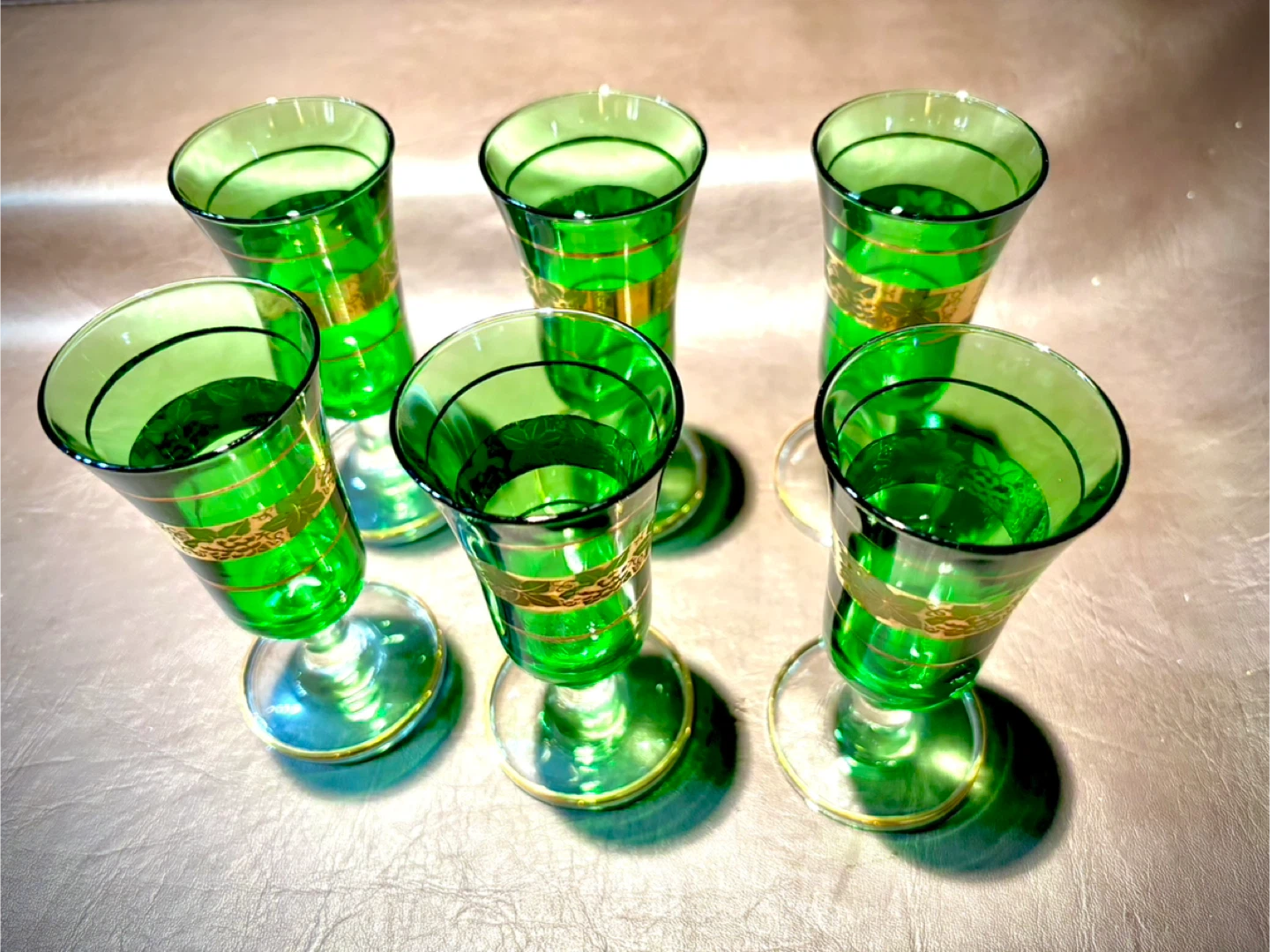 Set of 6 New Green & Gold Shot Glasses - photo 3