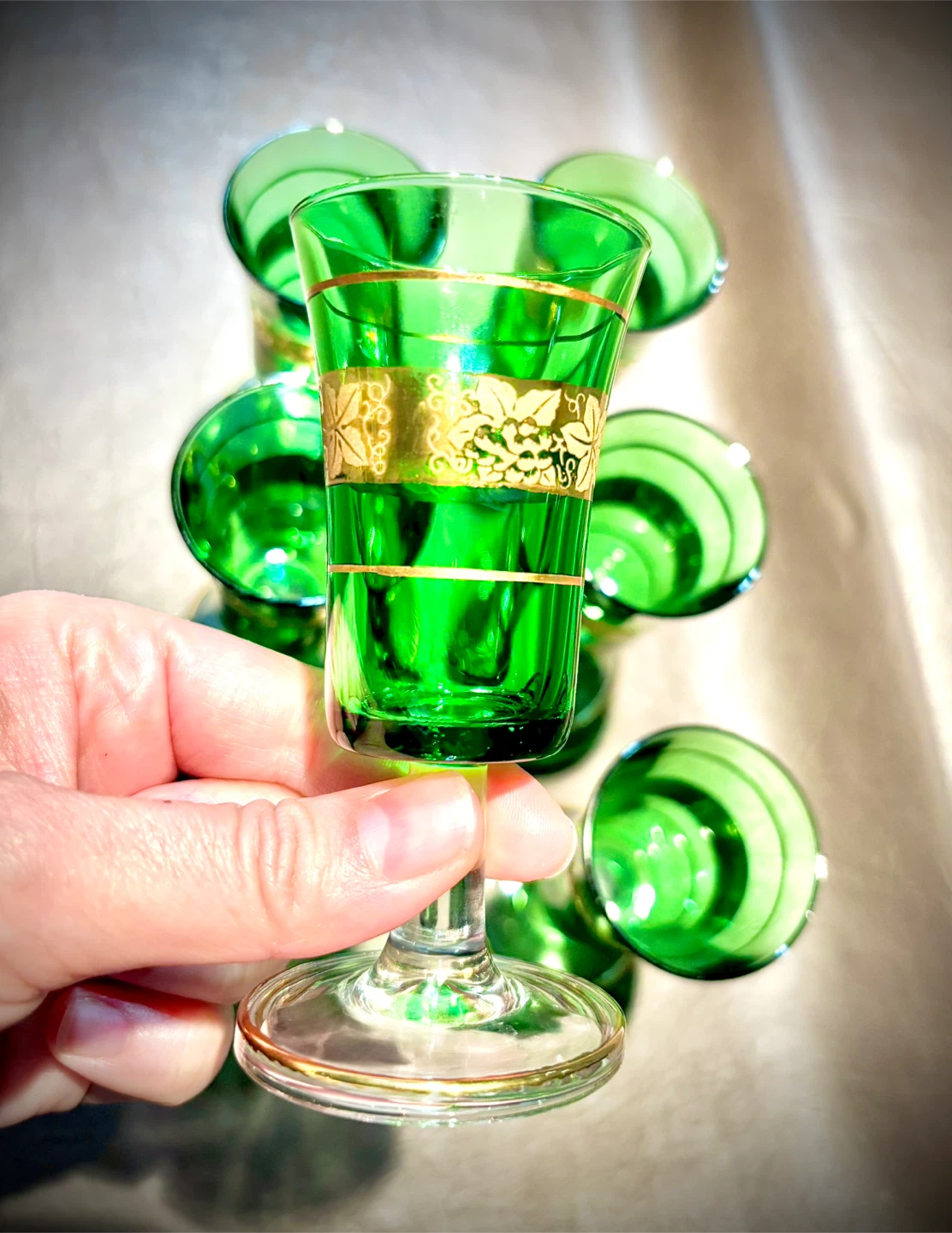Set of 6 New Green & Gold Shot Glasses - photo 4