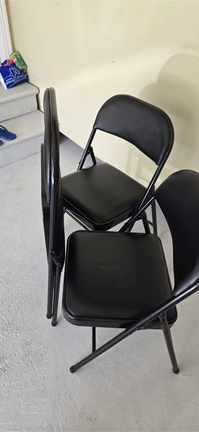 Leather Folding Chairs - Set of 3 - Black thumbnail