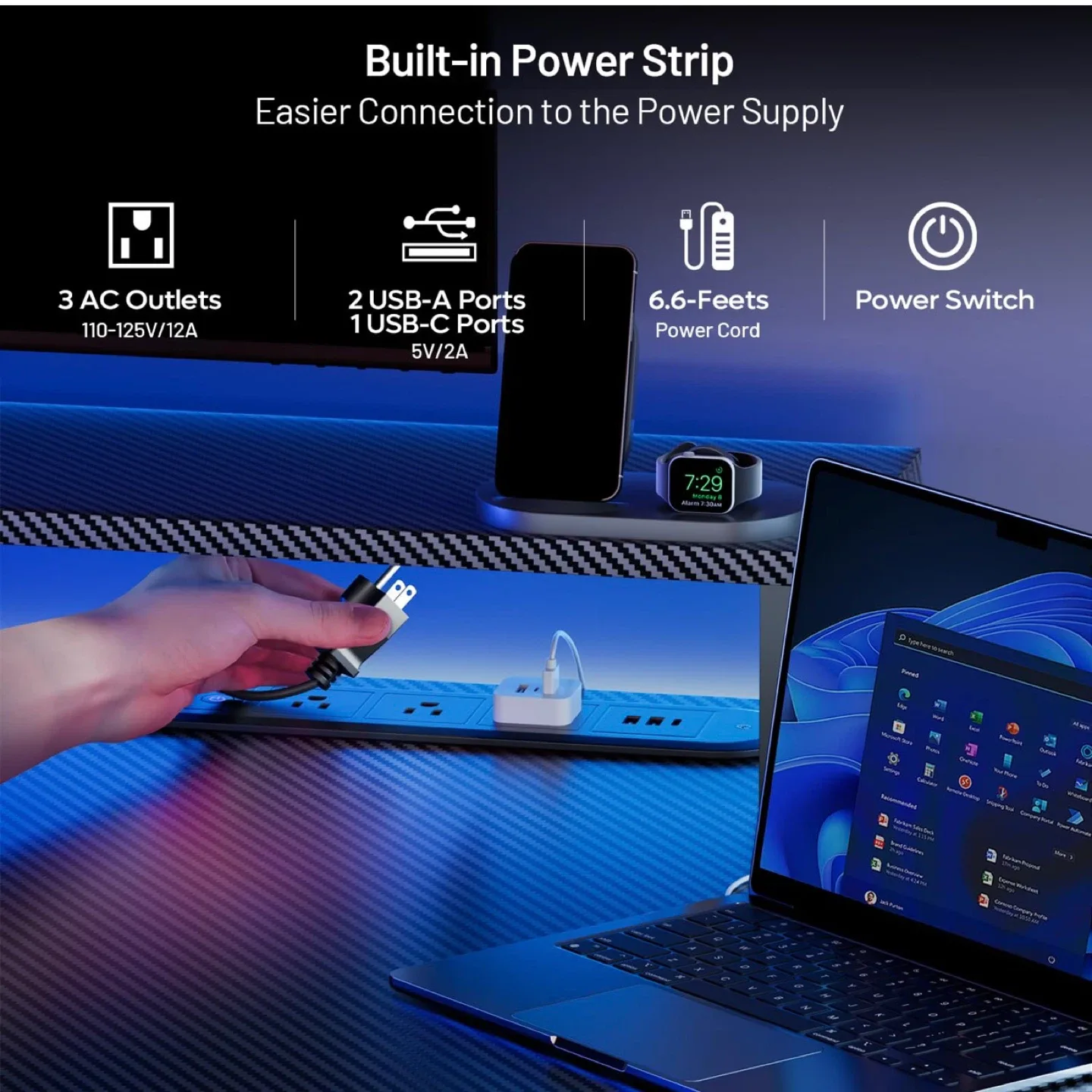 HLDIRECT 47 Inch Gaming Desk with LED Lights & Power Outlet image indicator(4)