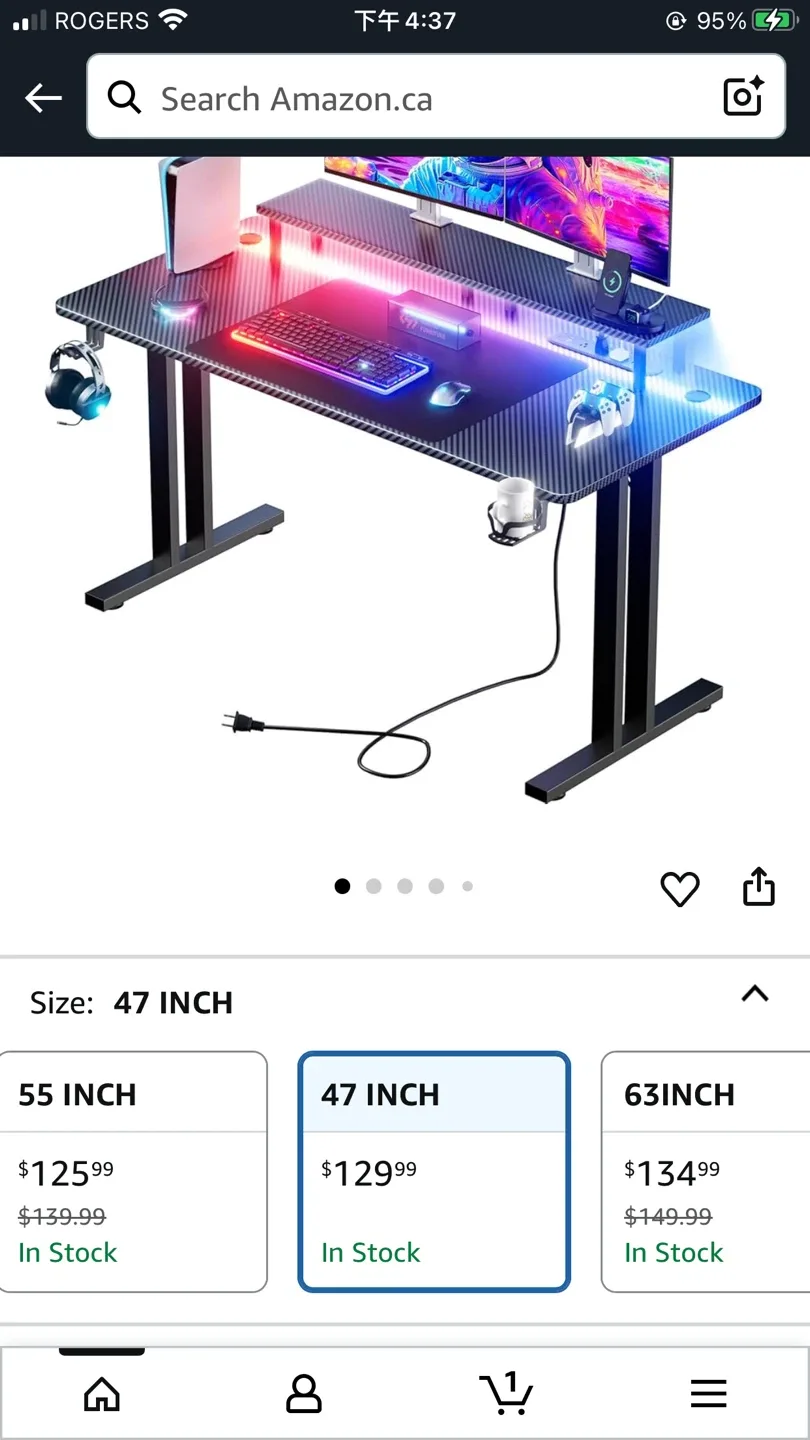 HLDIRECT 47 Inch Gaming Desk with LED Lights & Power Outlet image indicator(7)