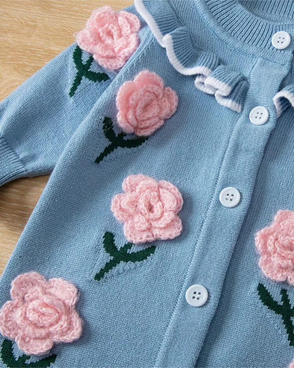 Blue Knit Baby Romper with Bonnet, 1-3months BUT HUGE! image indicator(3)