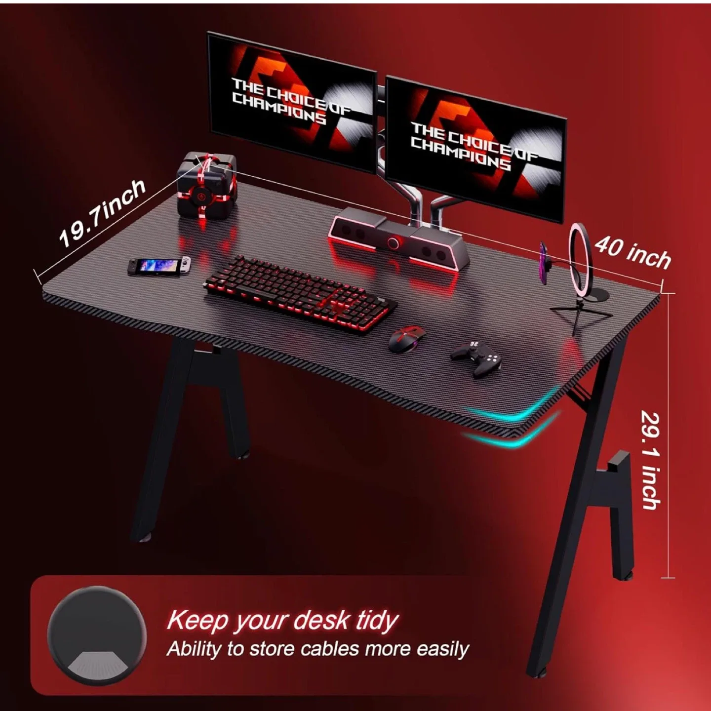 HLDIRECT 40 Inch Gaming Desk with Carbon Fibre Surface image indicator(3)