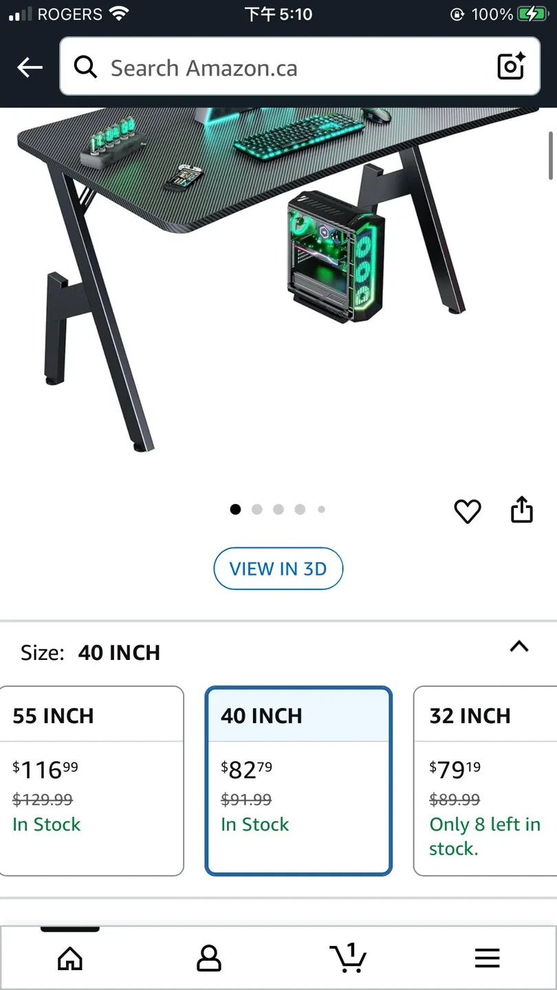 HLDIRECT 40 Inch Gaming Desk with Carbon Fibre Surface image indicator(7)