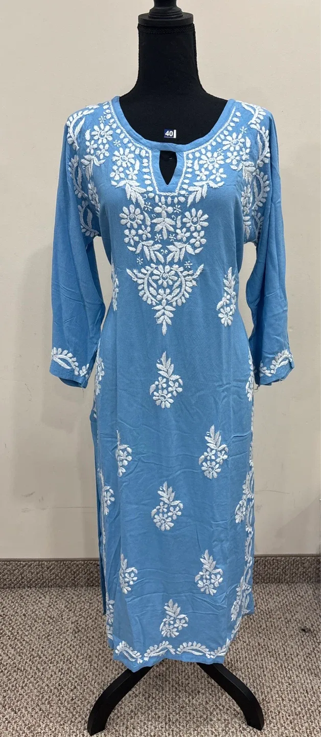Blue Embroidered Kurti - Size 40 thumbnail