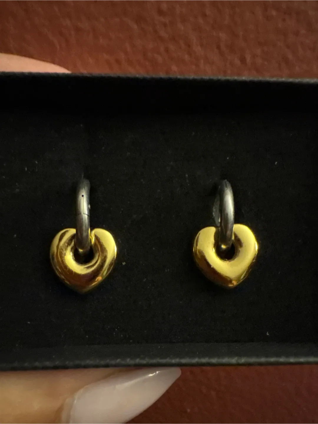 Heart Drop Earrings - 18 K Gold & Silver SS thumbnail