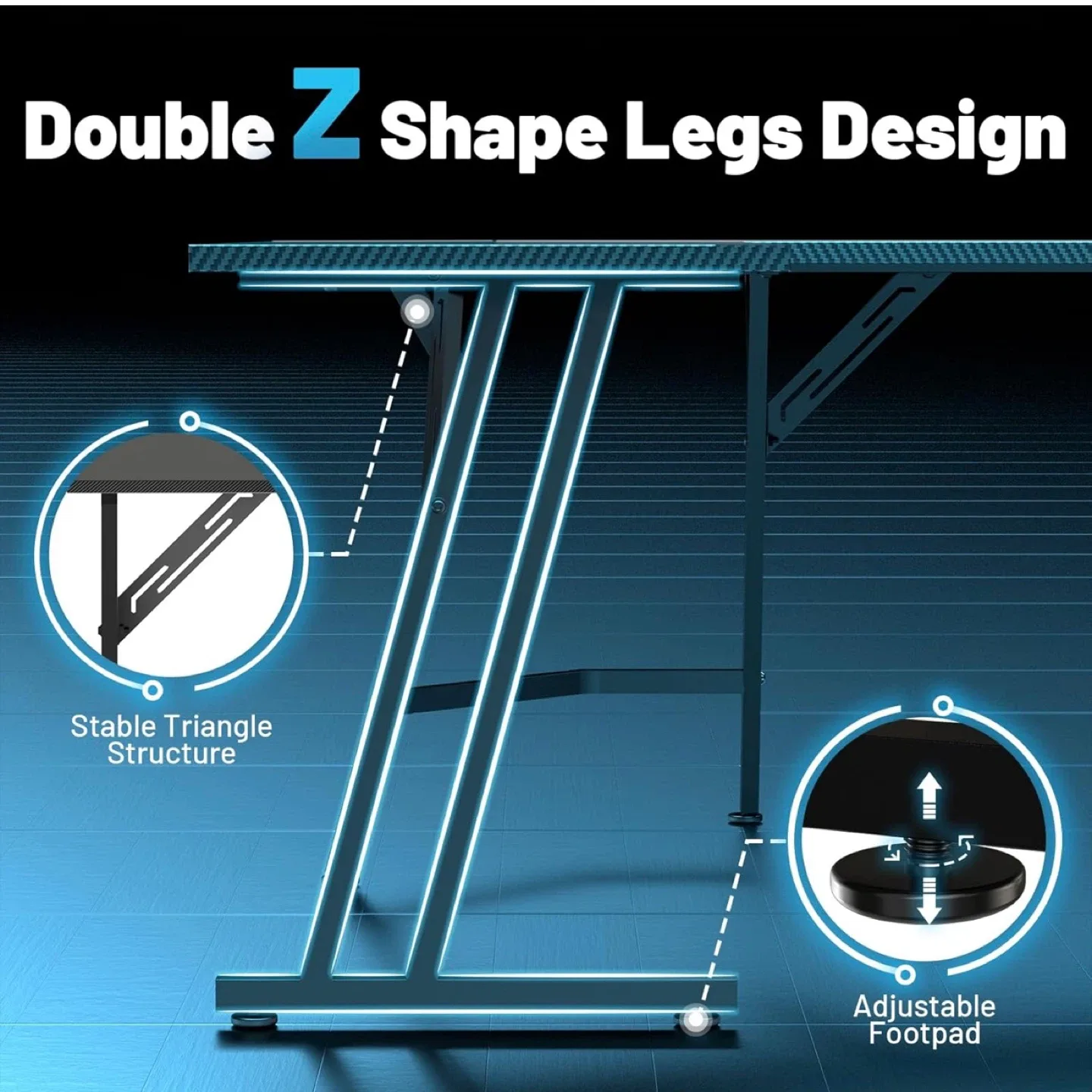 51 Inch L Shaped Gaming Desk with Monitor Stand and LED Lights image indicator(5)