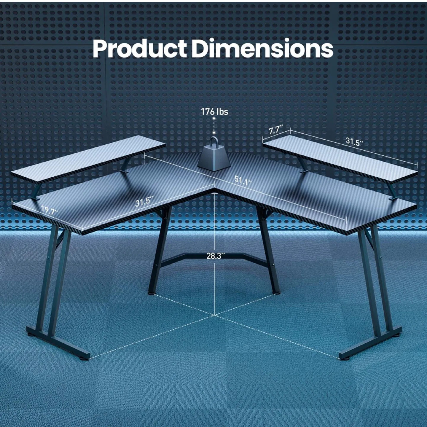 51 Inch L Shaped Gaming Desk with Monitor Stand and LED Lights image indicator(4)