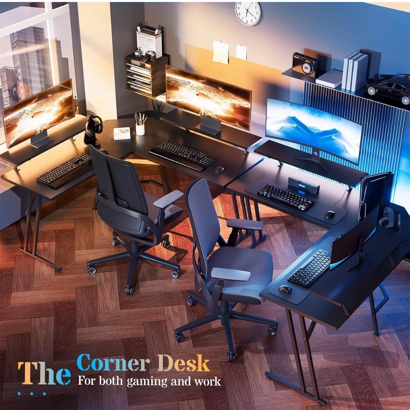 51 Inch L Shaped Gaming Desk with Monitor Stand and LED Lights image indicator(7)