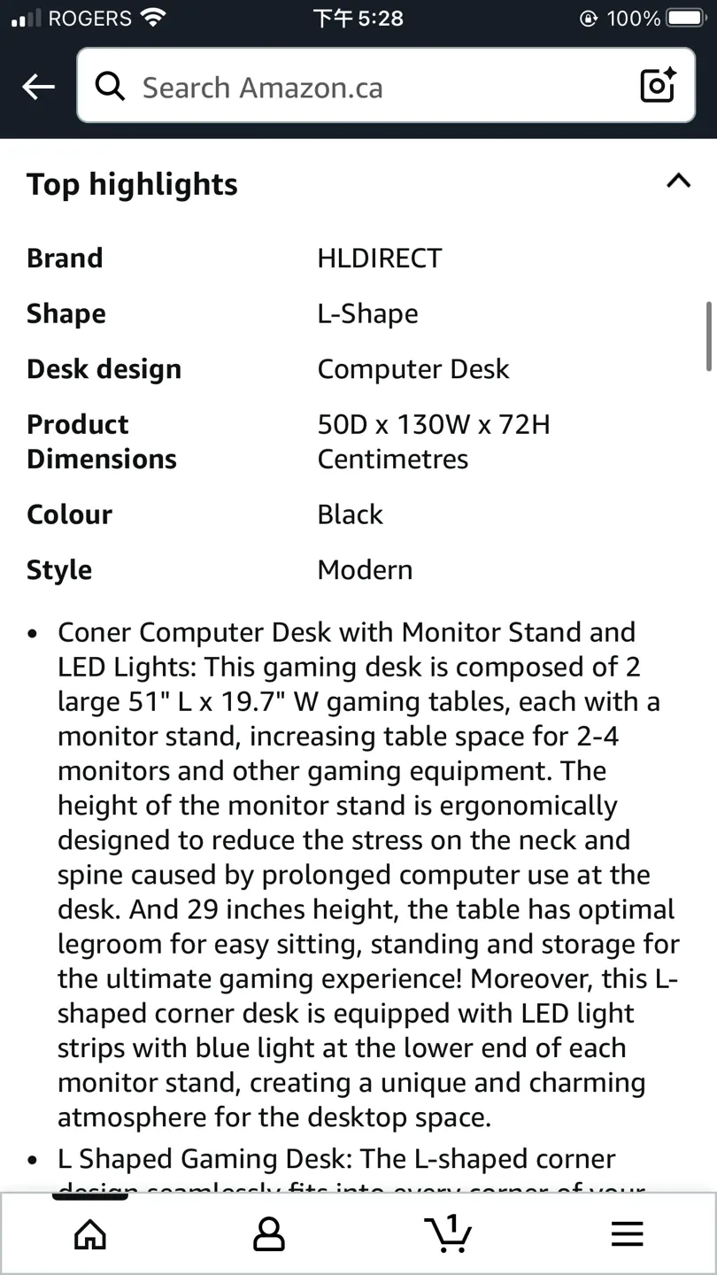 51 Inch L Shaped Gaming Desk with Monitor Stand and LED Lights image indicator(9)