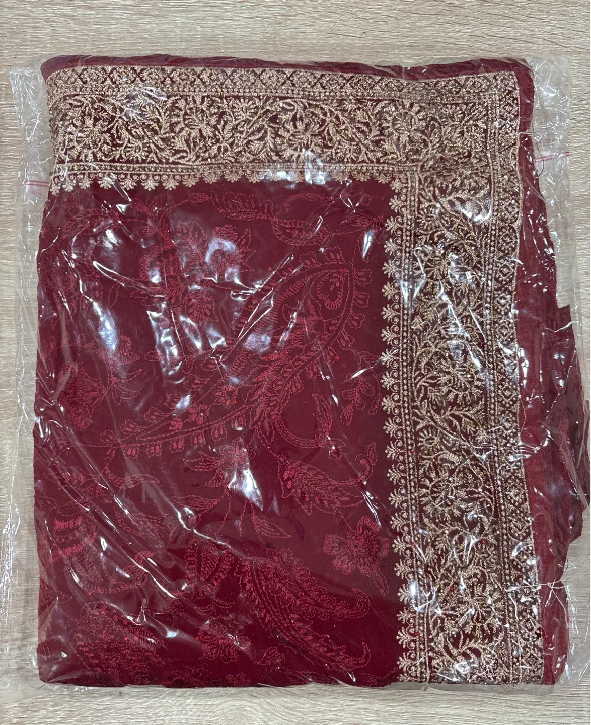 Red Embroidered thread work Saree thumbnail