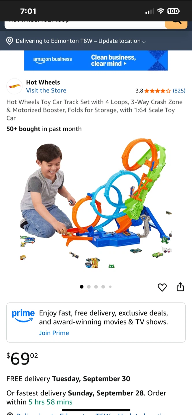 Hot Wheels Toy Car Track Set with 4 Loops
