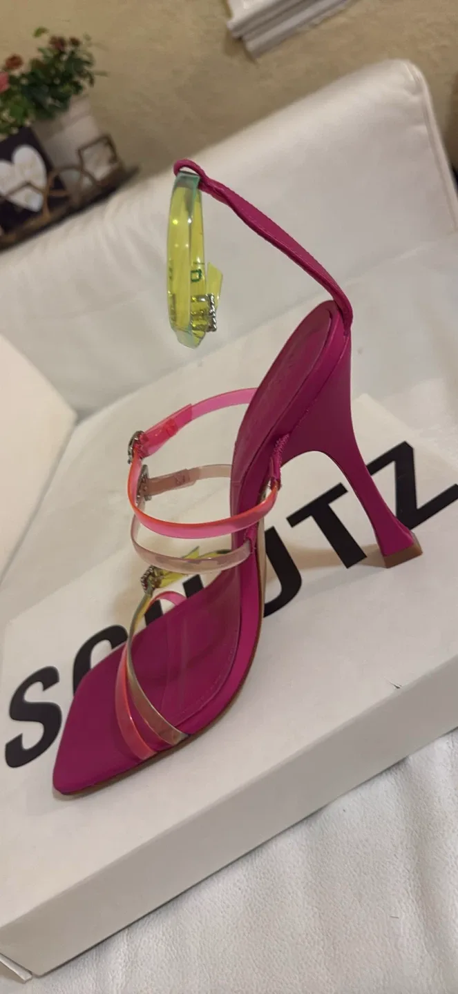 Schutz Pink Strappy Heels Size 8 image indicator(4)