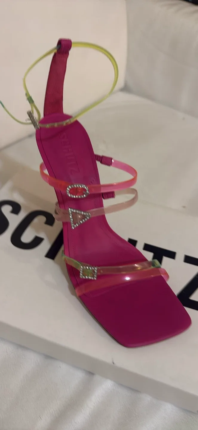 Schutz Pink Strappy Heels Size 8 image indicator(7)