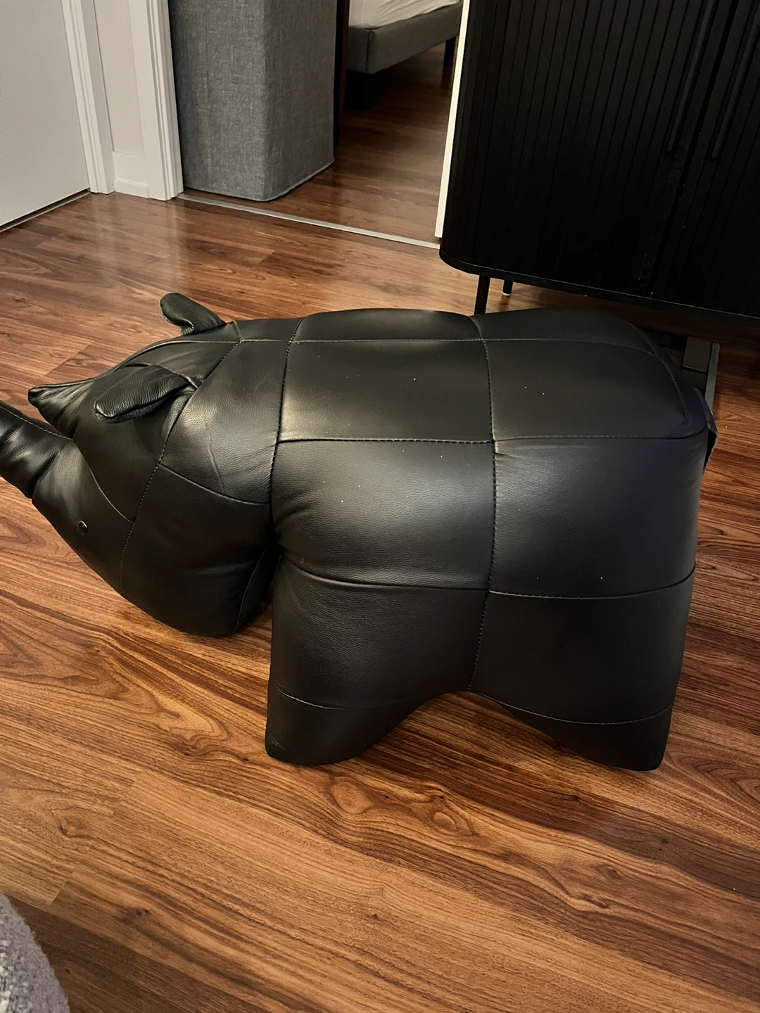 Black Leather Rhino Ottoman - photo 3