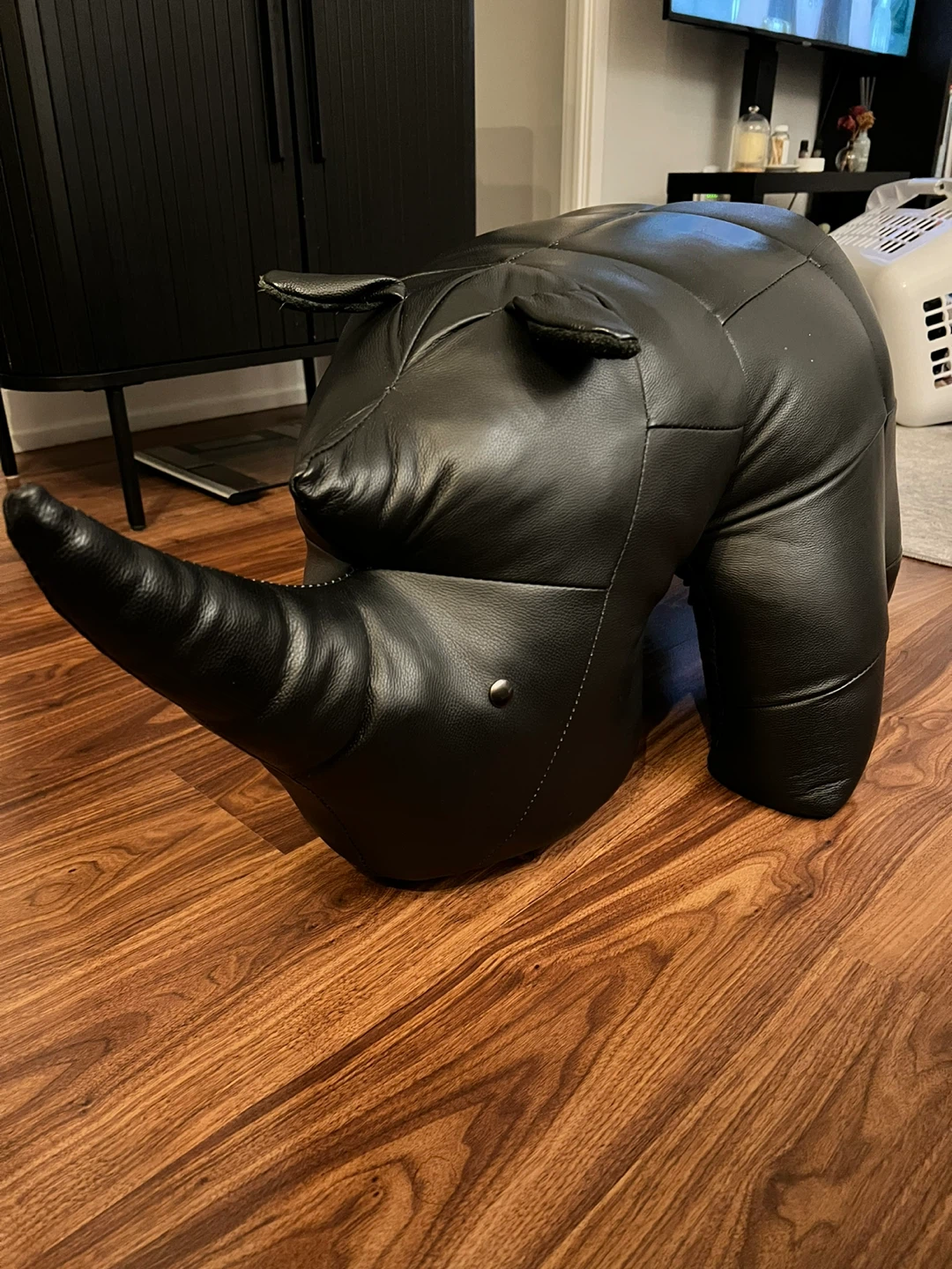 Black Leather Rhino Ottoman