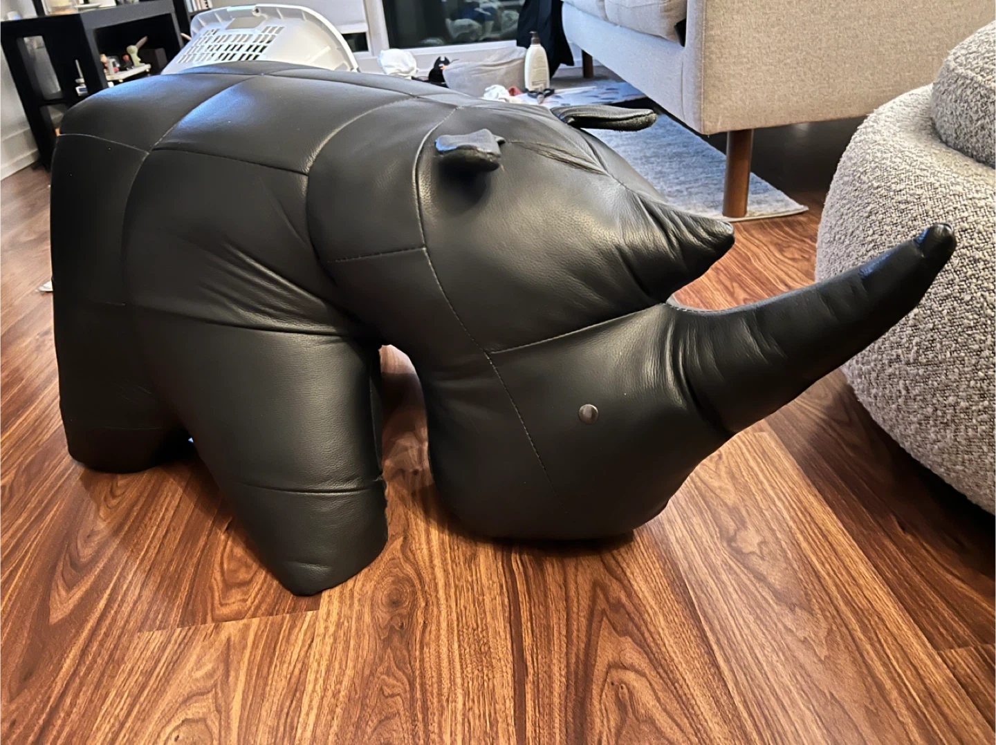 Black Leather Rhino Ottoman - photo 2