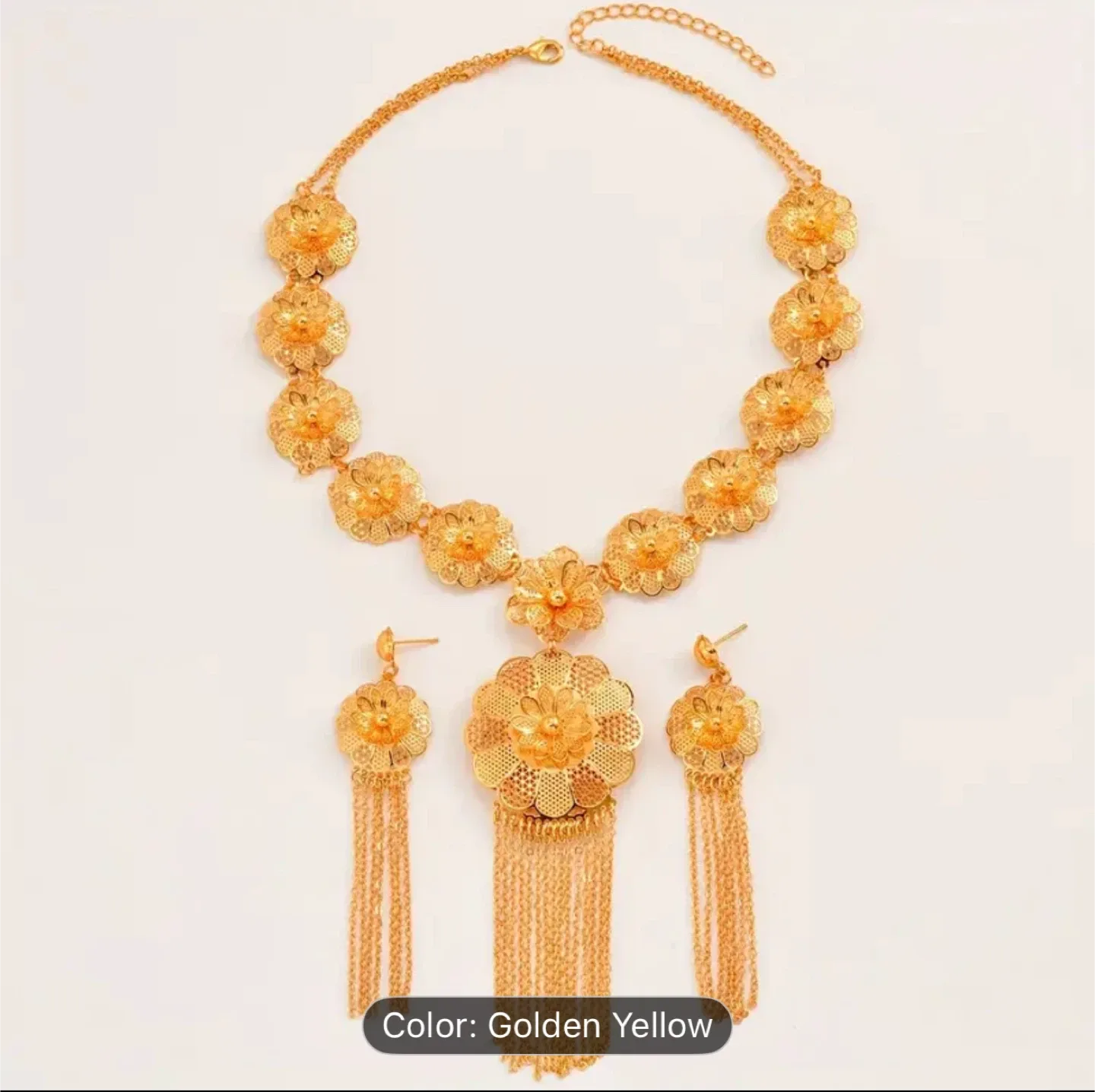 Golden colour Yellow Necklace & Earrings Set image indicator(2)