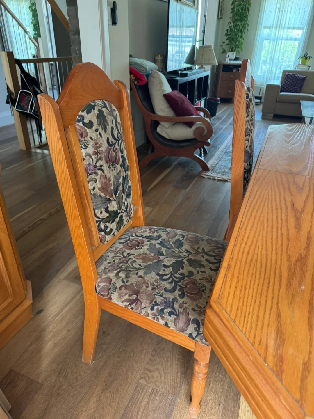 Oak Dining Set with Floral Chairs image indicator(2)