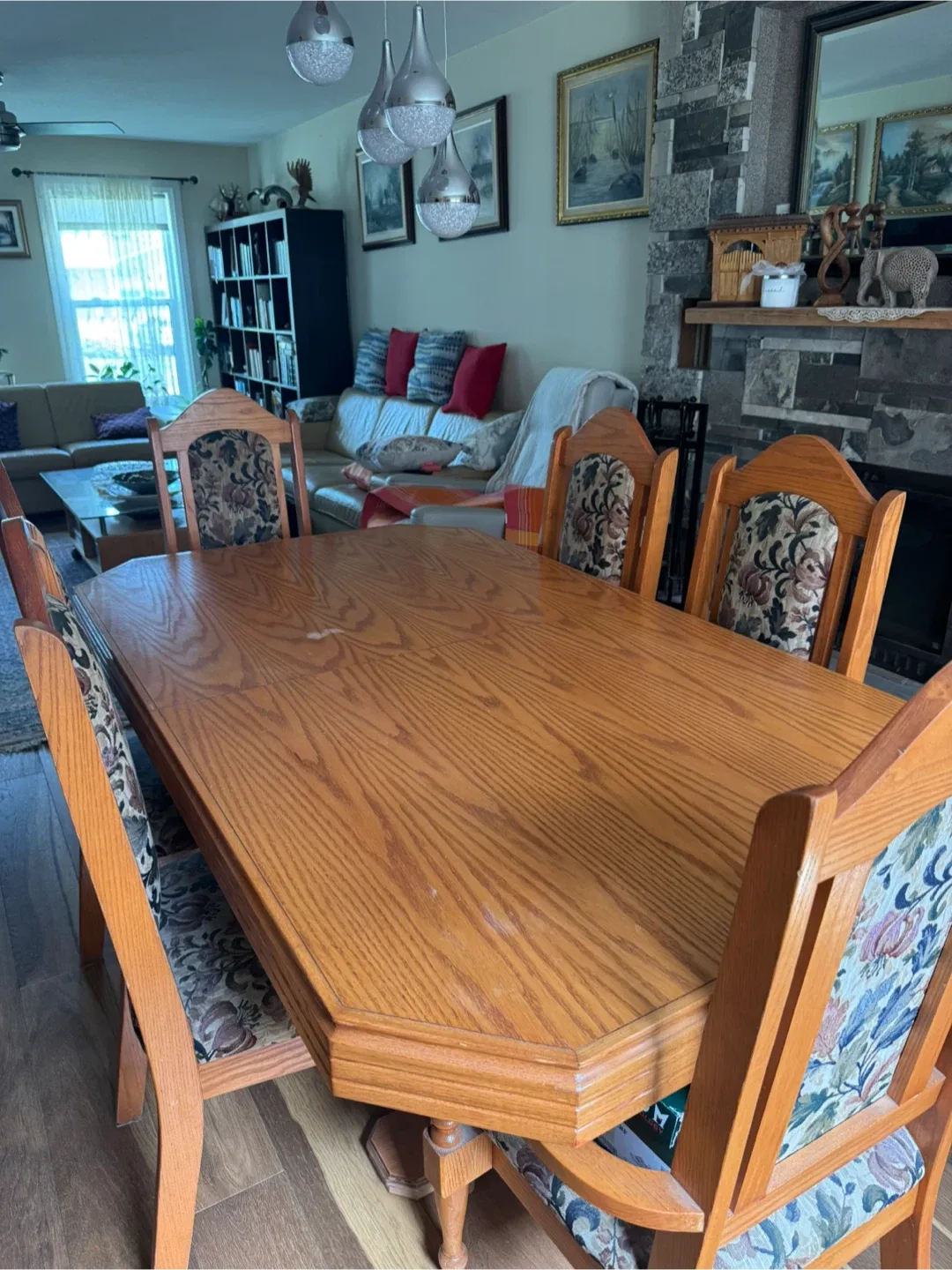 Oak Dining Set with Floral Chairs image indicator(3)