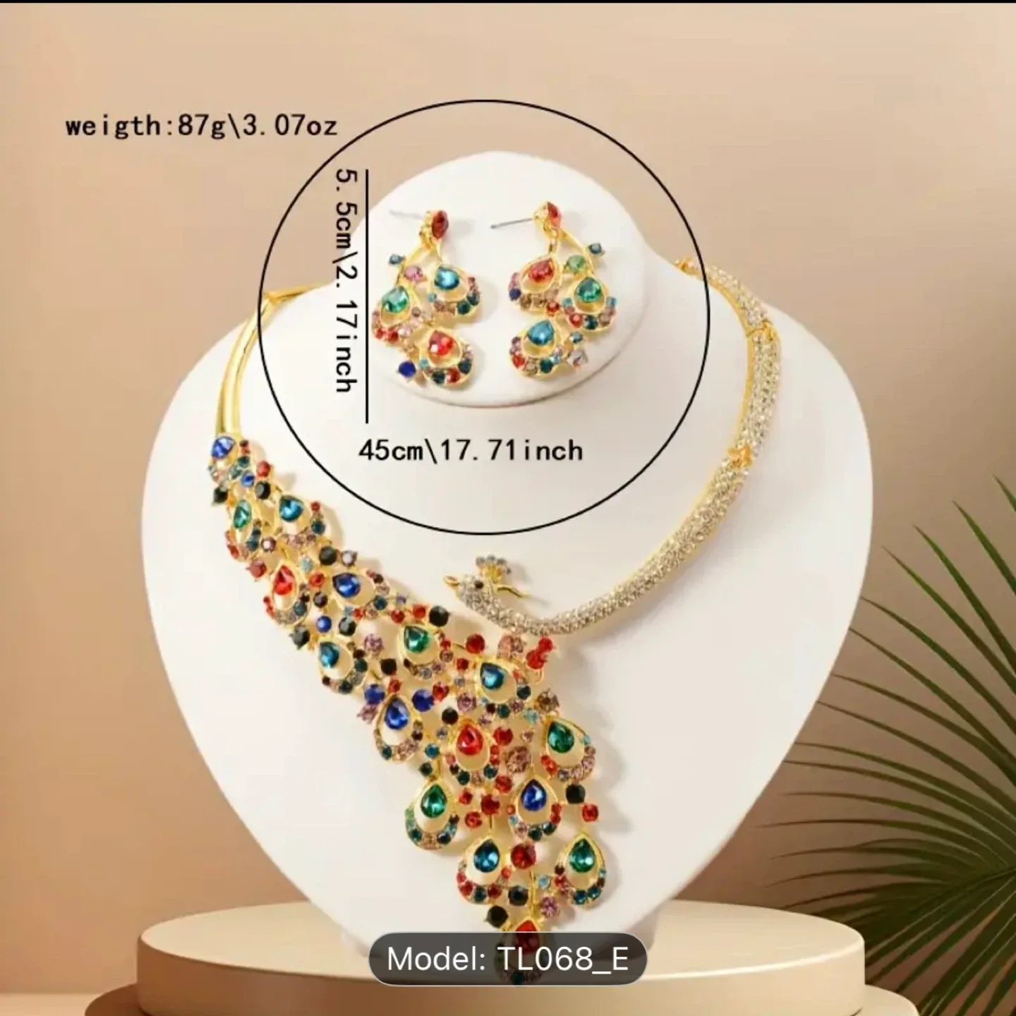 Colorful Peacock Jewelry Set - Necklace & Earrings image indicator(2)