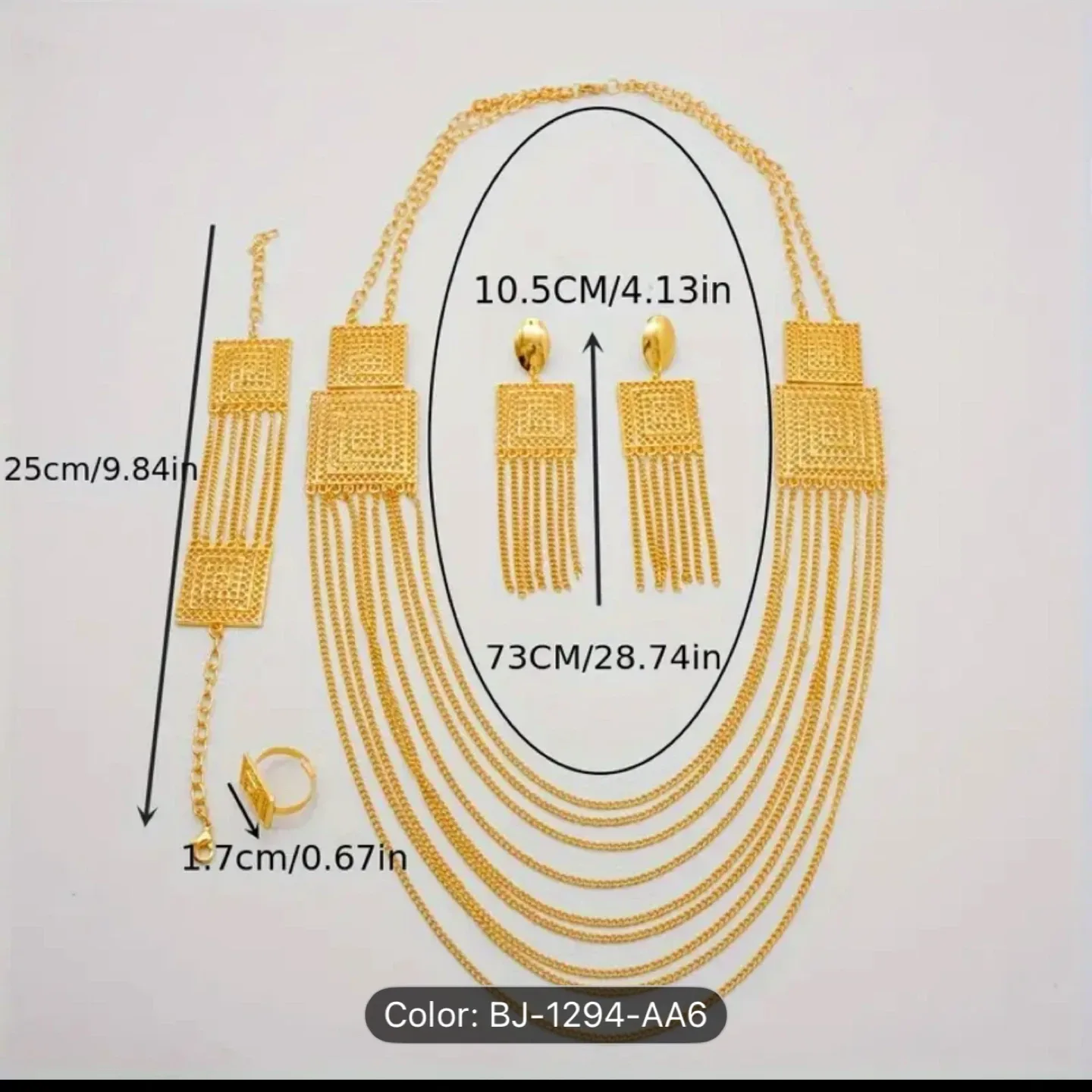 Golden colour Jewellery Set - Necklace, Earrings, Bracelet, Ring image indicator(4)