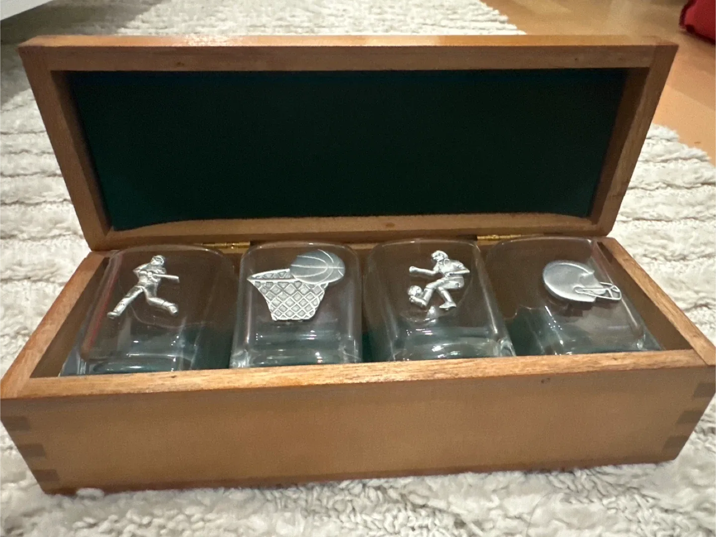 Sports Shot Glasses in Wooden Box