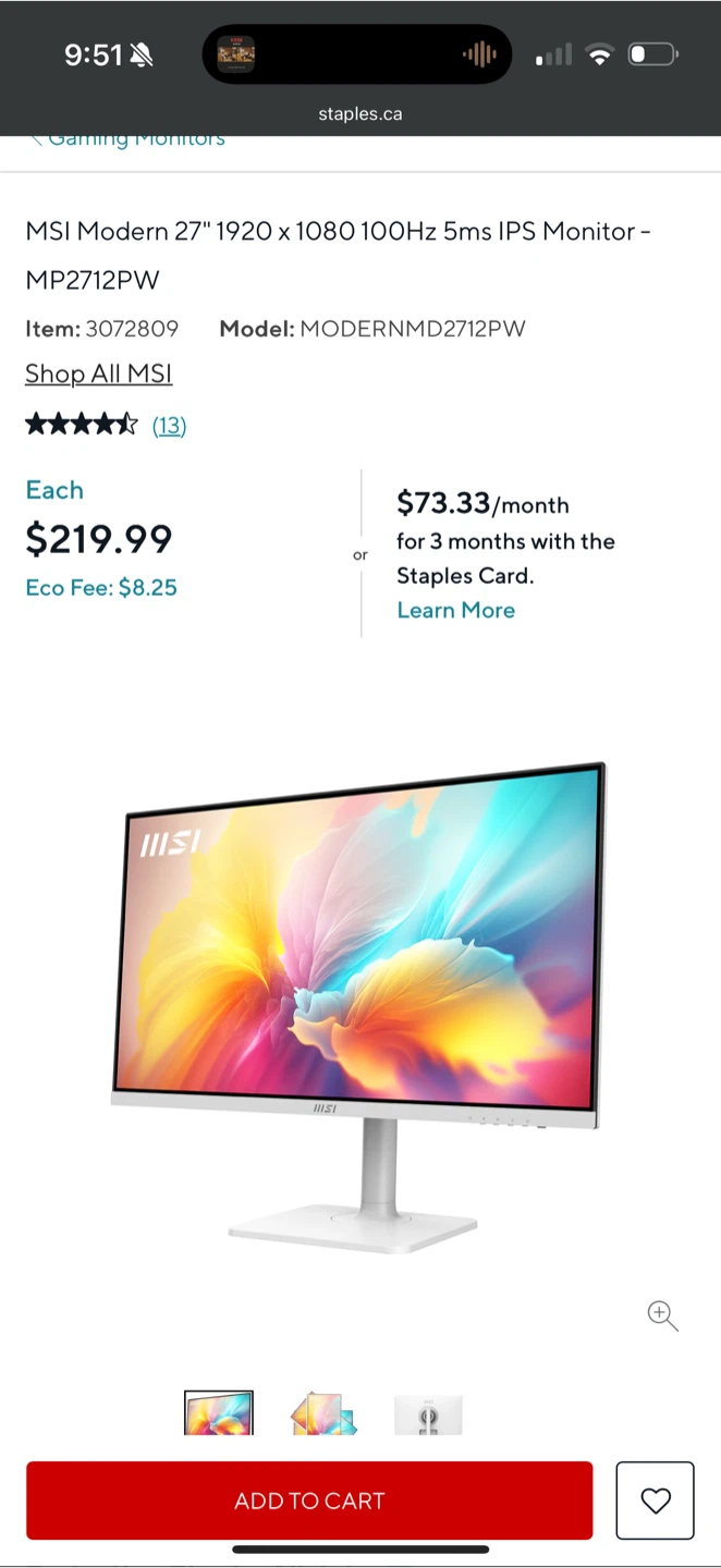 MSI Modern 27" 1920 x 1080 100Hz 5ms IPS Monitor - MP2712PW - photo 3