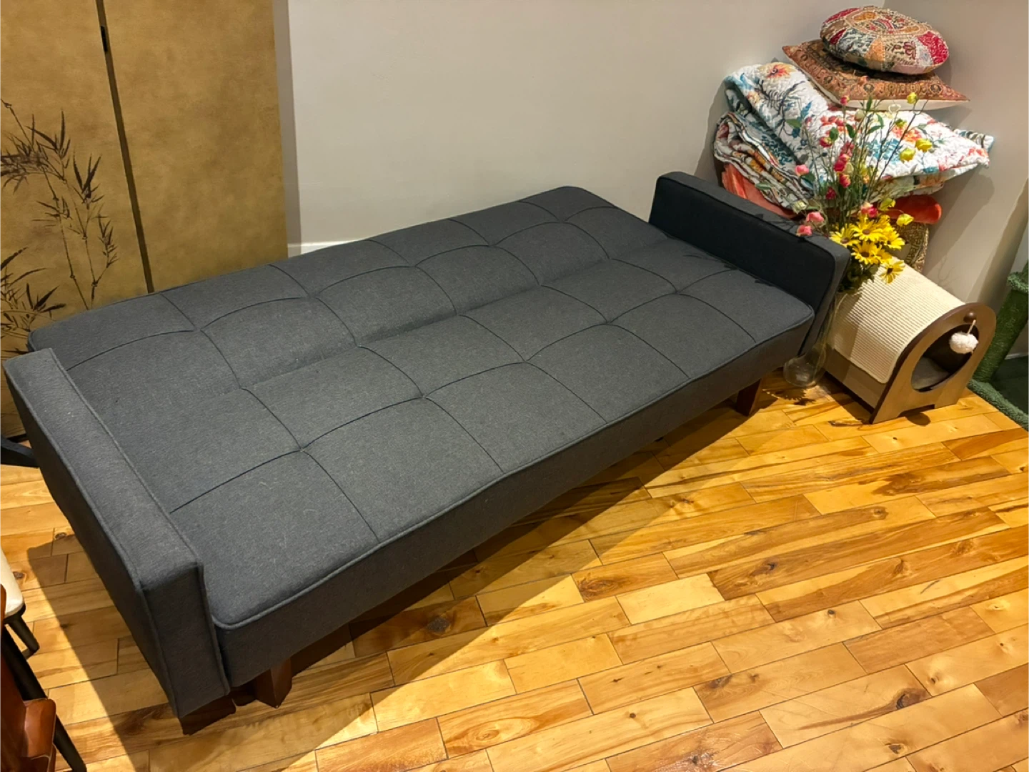 Grey Futon Sofa Bed - 78 x 37.5 inches - photo 2