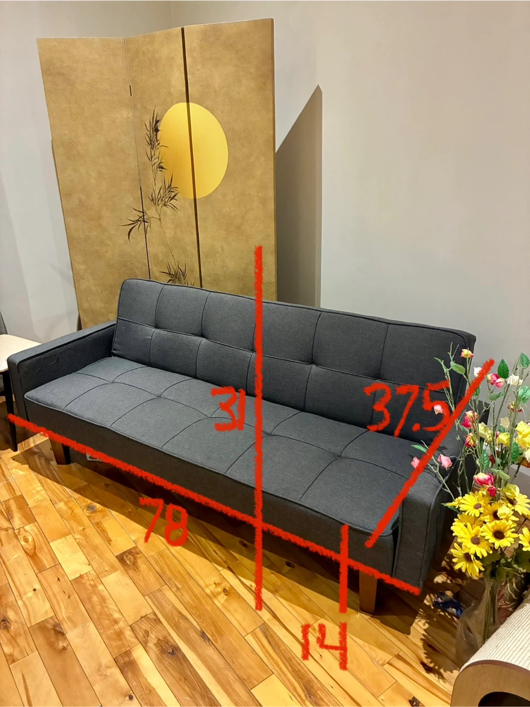 Grey Futon Sofa Bed - 78 x 37.5 inches