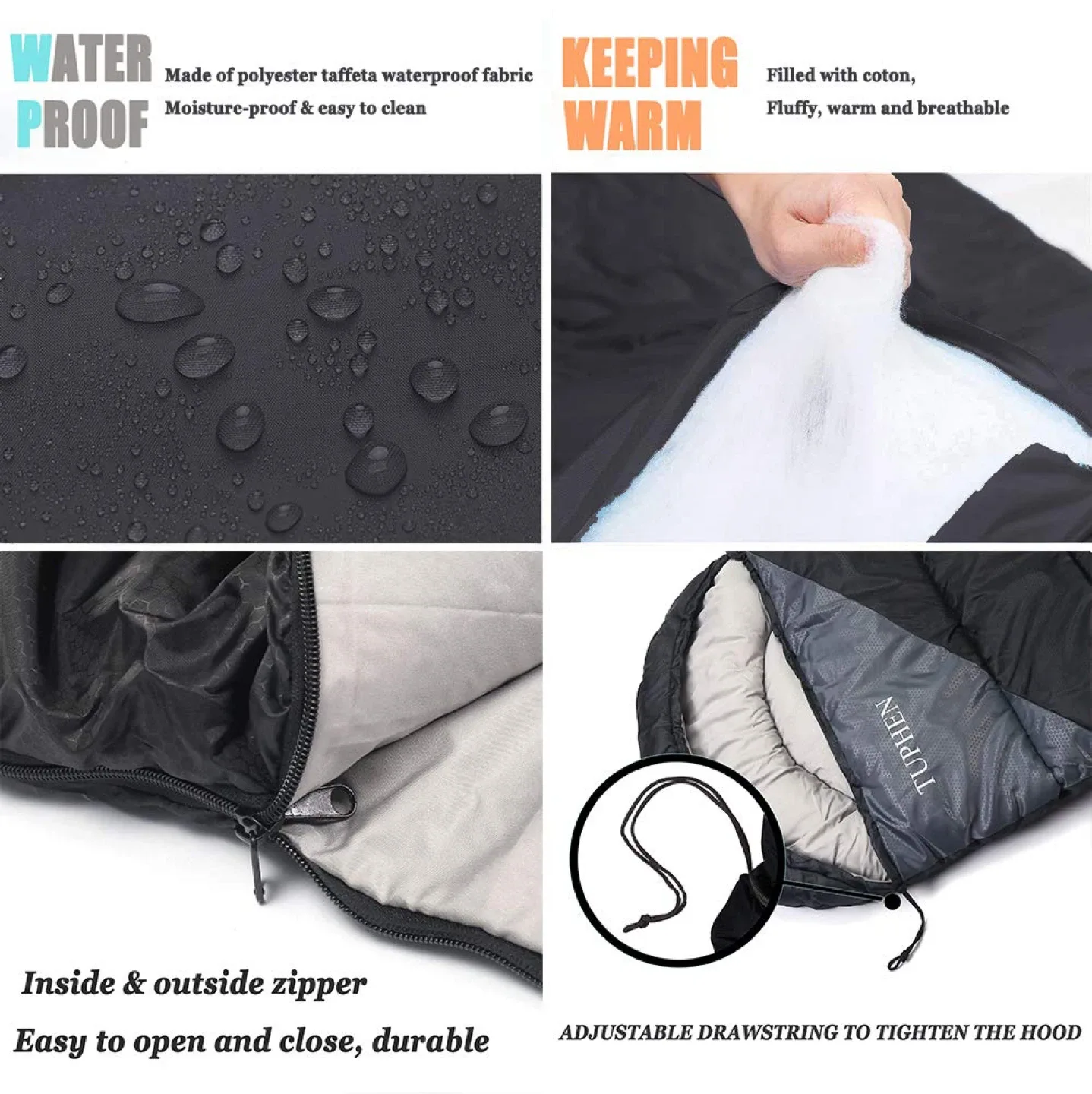 Tuphen Kids Camping Sleeping Bags w Carry Bag - Black + Blue image indicator(3)