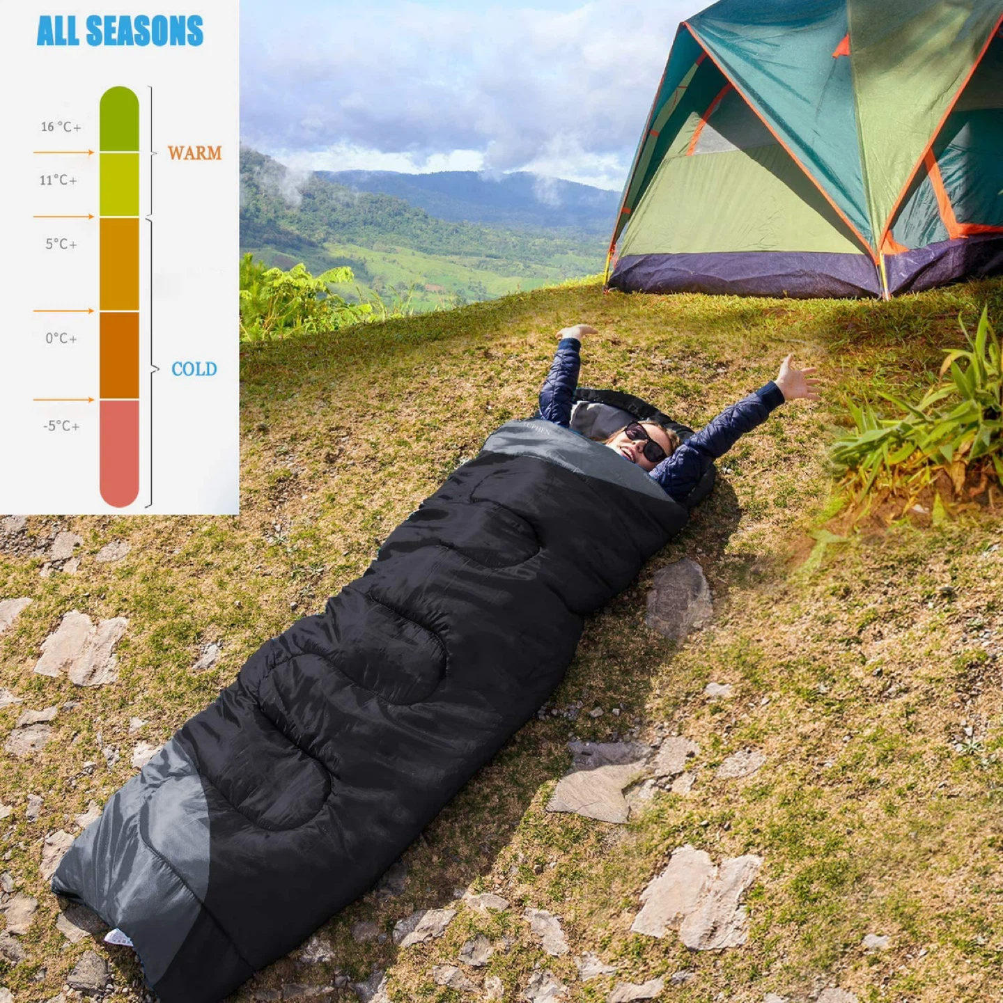 Tuphen Kids Camping Sleeping Bags w Carry Bag - Black + Blue - photo 4